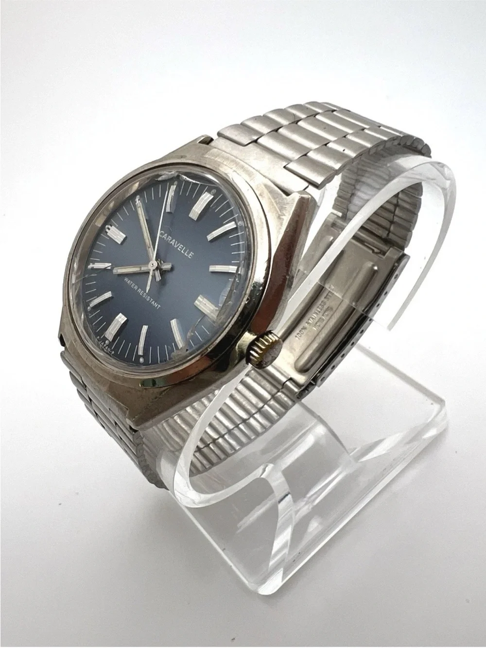 Caravelle Men's Stainless Steel Mechanical Blue Dial Watch